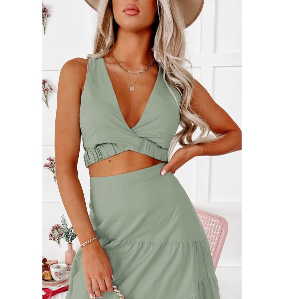 Admiring You Cross-Front Cut-Out Crop Top (Sage)