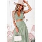 Admiring You Cross-Front Cut-Out Crop Top (Sage)