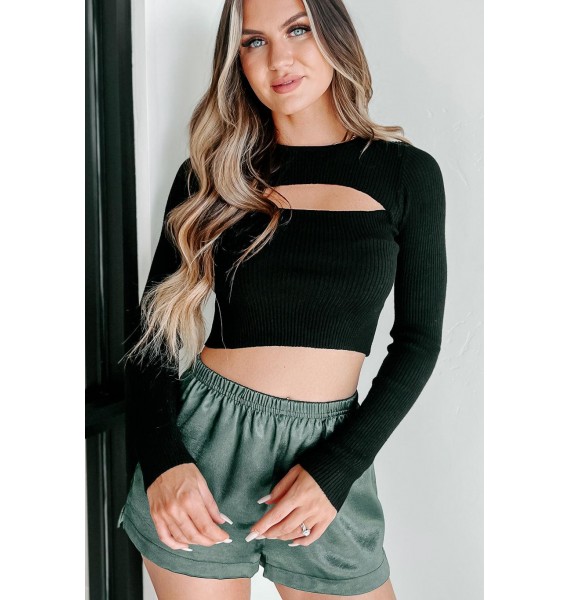 Being Better Cropped Cut-Out Sweater Top (Black)