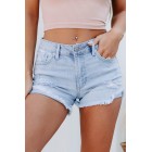 A Day Of Play Mid-Rise Cuffed Side Denim Shorts (Light Denim)