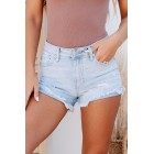 A Day Of Play Mid-Rise Cuffed Side Denim Shorts (Light Denim)