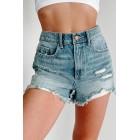 East Meets West Distressed High Rise Sneak Peek Denim Shorts (Medium )