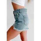 East Meets West Distressed High Rise Sneak Peek Denim Shorts (Medium )