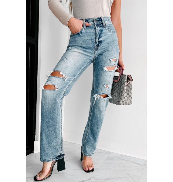 Work Of Fiction Eunina High Rise Distressed Dad Jeans (Medium)