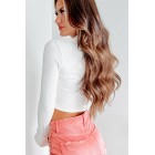 Budding Confidence Collared Long Sleeve Crop Top (White)