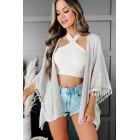 Beach Bound Tasseled Knit Kimono (Taupe)