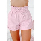 Always Bubbly Drawstring Waist Cuffed Denim Shorts (Pink)