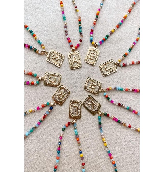 Colorful Connections Beaded Letter Necklace (Multi/Gold)