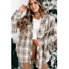 Drop By Plaid Fringe Shacket (Mocha)