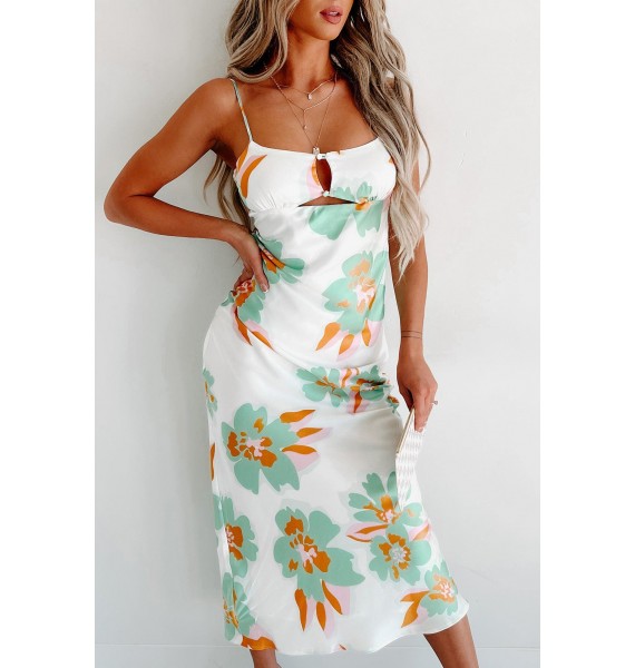 Eyes On Paradise Floral Print Midi Dress (Ivory/Green)