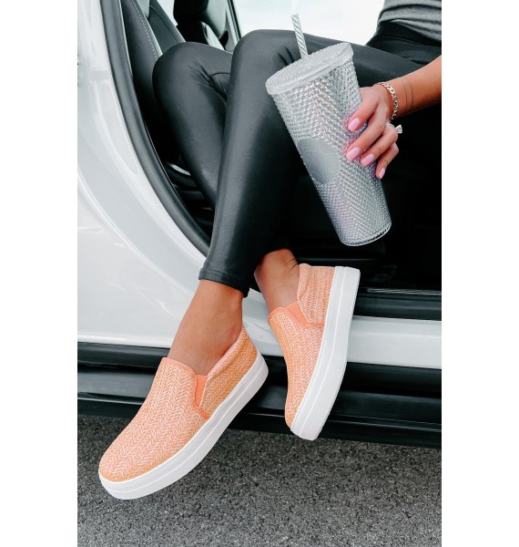 Starting My Journey Rafia Woven Slip-On Sneakers (Peach)