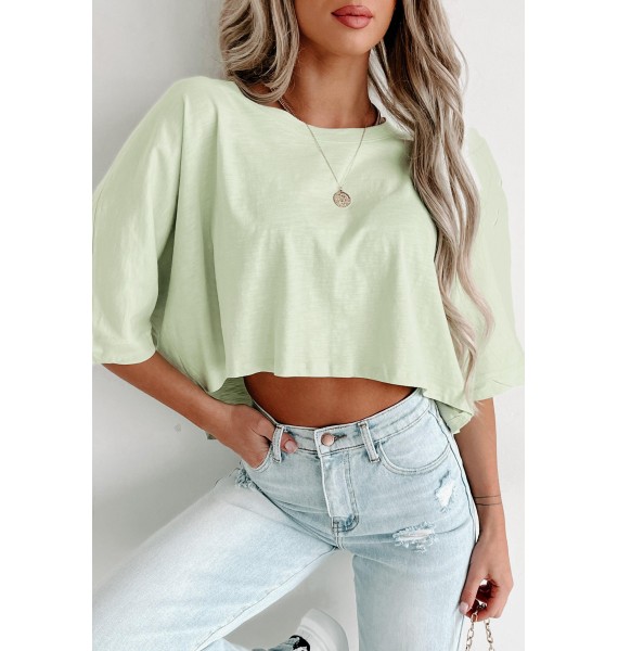 Oversized Dolman Sleeve Crop Top (Pastel Green)