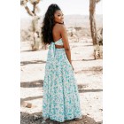 Blooming Into Style Strapless Floral Maxi Dress (White/Aqua Blue)