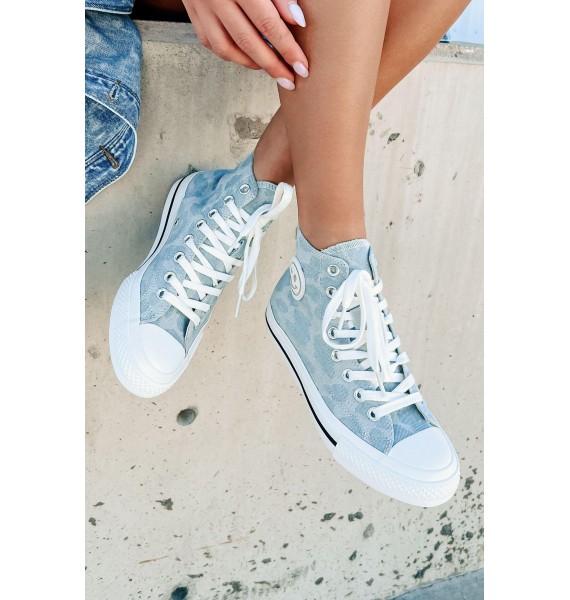 See For Yourself High-Top Canvas Sneakers (Denim Leopard)