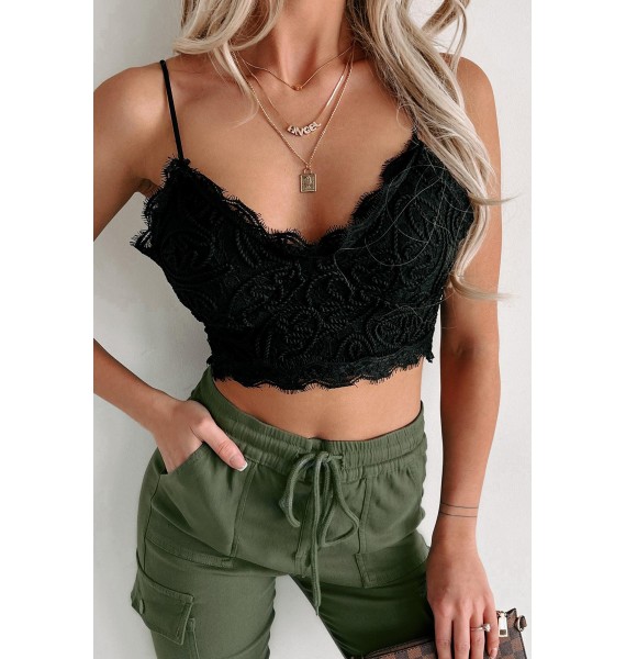 Addicted To The Feeling Textured Lace Bralette Top (Black)