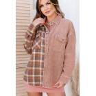 Asheville Adventures Plaid/Corduroy Contrast Shacket (Mauve Multi)