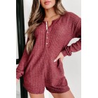 A Night At Home Long Sleeve Waffle Knit Romper (Wine)