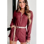 A Night At Home Long Sleeve Waffle Knit Romper (Wine)