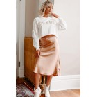 Blissful Beginnings Satin Midi Skirt (Gold)