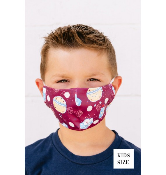 Fitness Print Kids Cloth Face Mask (Burgundy Multi)