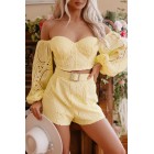 Cabana Kisses Crochet Lace 3 Piece Shorts Set (Yellow)