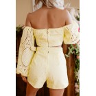 Cabana Kisses Crochet Lace 3 Piece Shorts Set (Yellow)