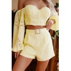 Cabana Kisses Crochet Lace 3 Piece Shorts Set (Yellow)