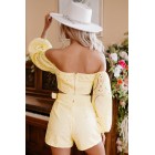 Cabana Kisses Crochet Lace 3 Piece Shorts Set (Yellow)