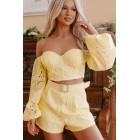 Cabana Kisses Crochet Lace 3 Piece Shorts Set (Yellow)