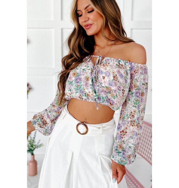 Cesca Off The Shoulder Floral Crop Top (Lavender)