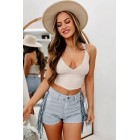 Affectionately Yours Pleated Cross-Back Crop Top (Taupe)