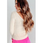 A Date With Destiny Ribbed V-Neck Sweater (Off White)