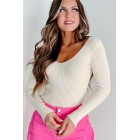 A Date With Destiny Ribbed V-Neck Sweater (Off White)