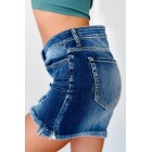 Want The Best High Rise Distressed Frayed Hem Cello Shorts (Dark)