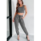 Coffee Runs Crop Tank & Joggers Two-Piece Set (Dark Grey)