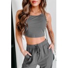 Coffee Runs Crop Tank & Joggers Two-Piece Set (Dark Grey)