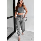 Coffee Runs Crop Tank & Joggers Two-Piece Set (Dark Grey)