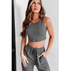 Coffee Runs Crop Tank & Joggers Two-Piece Set (Dark Grey)