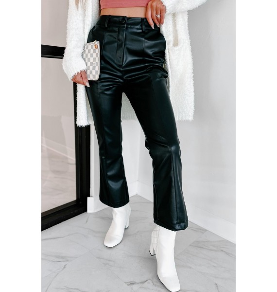 Setting Standards High Faux Leather Flare Pants (Black)