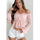 Blinded By Beauty Off The Shoulder Peplum Top (Baby Pink)