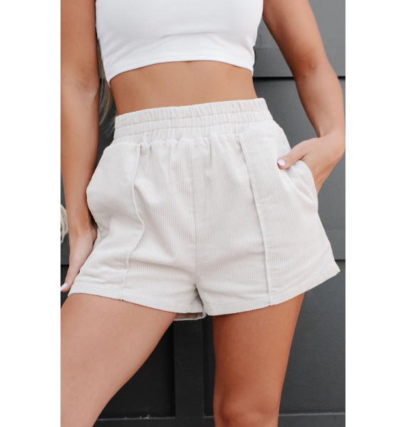 When In Wales High Waisted Corduroy Shorts (Ivory)