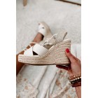 So Sweet Ankle Tie Wedge Sandals (Bone)