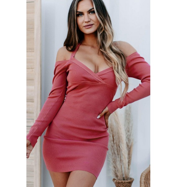 Endless Love Off The Shoulder Halter Mini Dress (Pink)