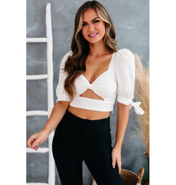 Anette Cross Tie Back Cutout Crop Top (Off White)