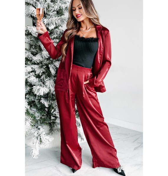 Wish For More Satin Wide Leg Pants (Burgundy)