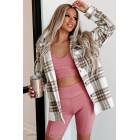 Autumn Wishes Hooded Plaid Shacket (Taupe Brown)