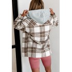 Autumn Wishes Hooded Plaid Shacket (Taupe Brown)