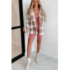 Autumn Wishes Hooded Plaid Shacket (Taupe Brown)