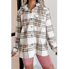 Autumn Wishes Hooded Plaid Shacket (Taupe Brown)