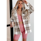 Autumn Wishes Hooded Plaid Shacket (Taupe Brown)